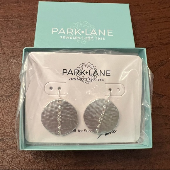 Park Lane Margo Silver Disc Earrings – Hammered Matte Finish, Crystal Accents - Picture 4 of 4